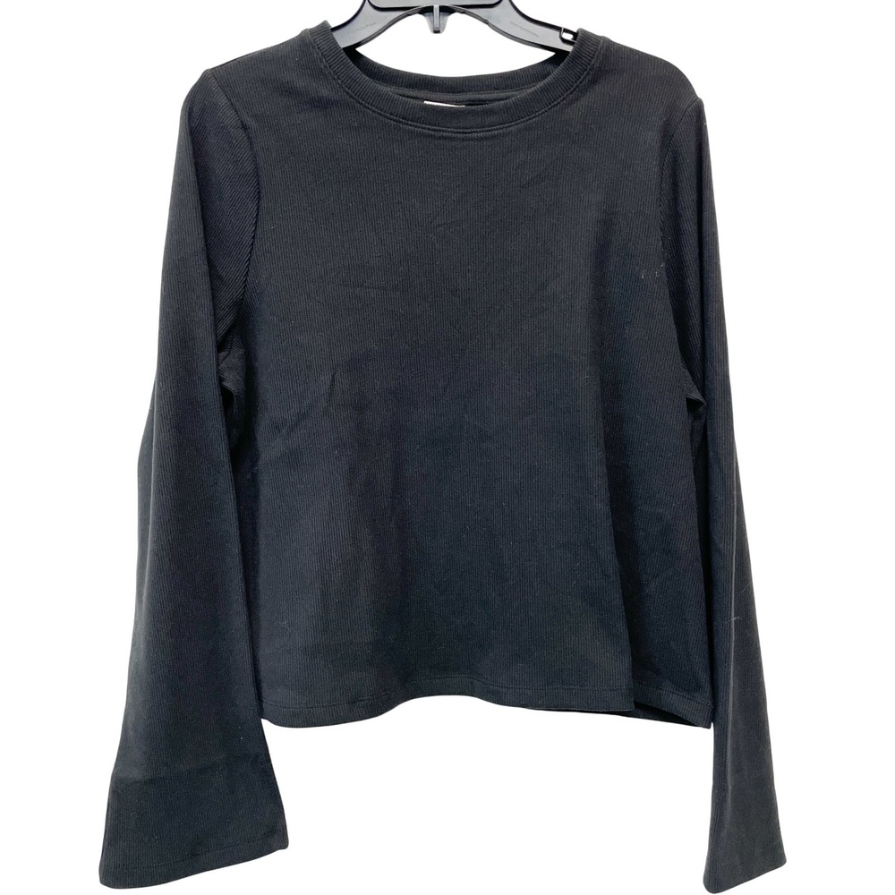 A New Day Women's Black Ribbed Long Sleeve Crew‎ Neck Top Size Medium